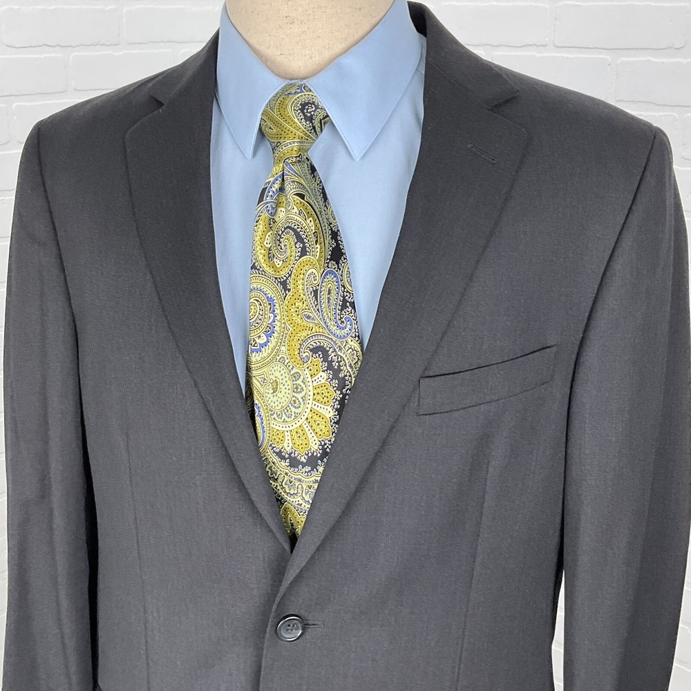 Pronto Uomo Blazer Men 42L Black Platinum Career Classic Wool Neutral Jacket VTG